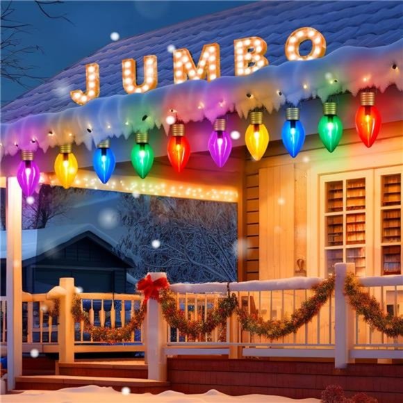 2 Pack Jumbo Christmas String Lights Multicolored Bulbs Hanging Lights